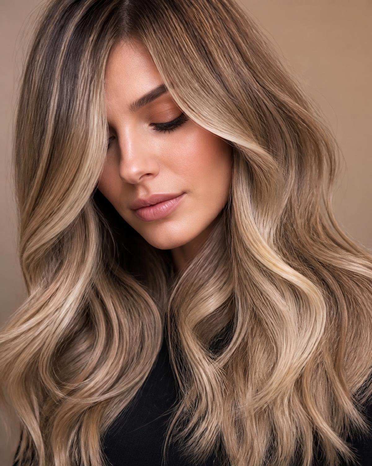 Långt hår med mjuk balayage utförd på Mila Salong